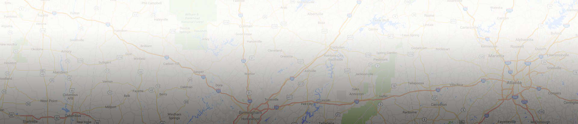 A map showing parts of central and eastern Tennessee, including cities like Knoxville, Cookeville, and Chattanooga, with highways and roads labeled—ideal for those traveling from a Family Dentist Dalton GA office.